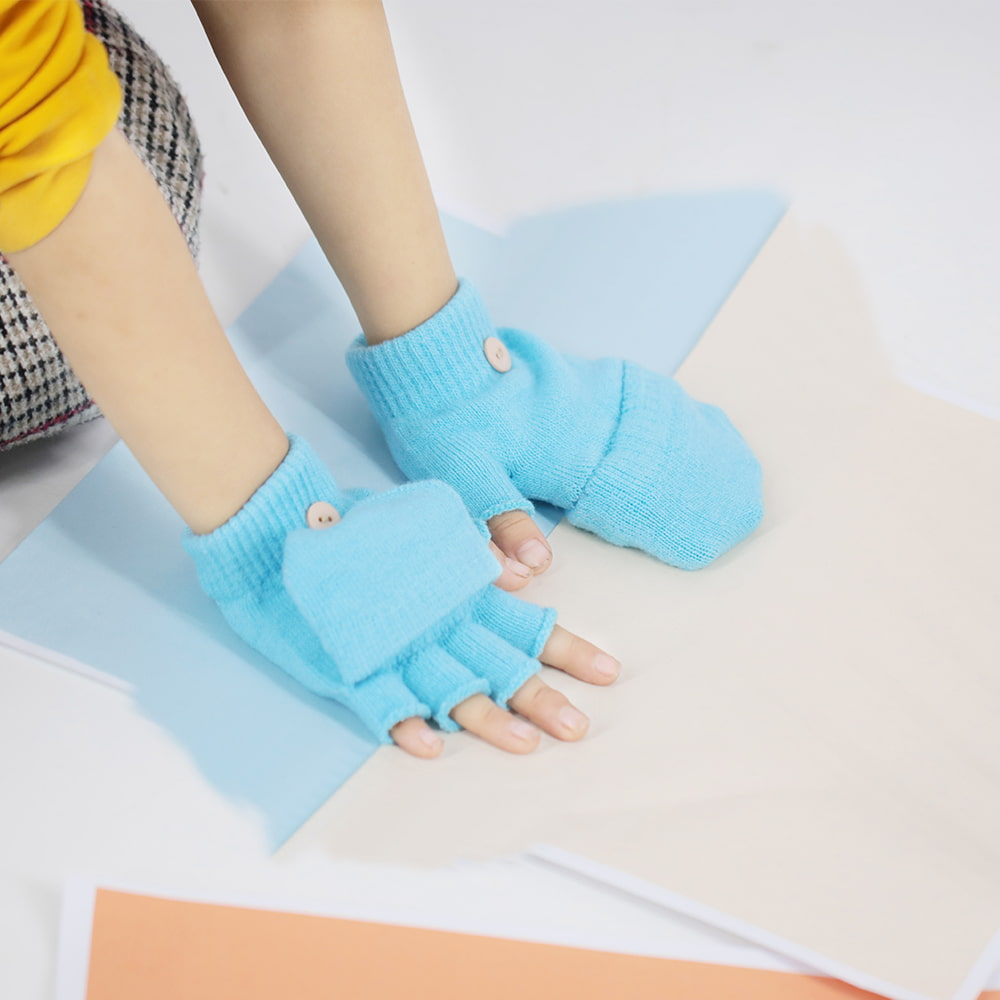 Halbfinger-Strickhandschuhe für Kinder mit Klappe