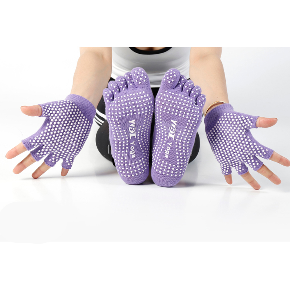 Fünf-Zehen-Yoga-Socken- und Handschuhe-Set mit voller Zehenpartie