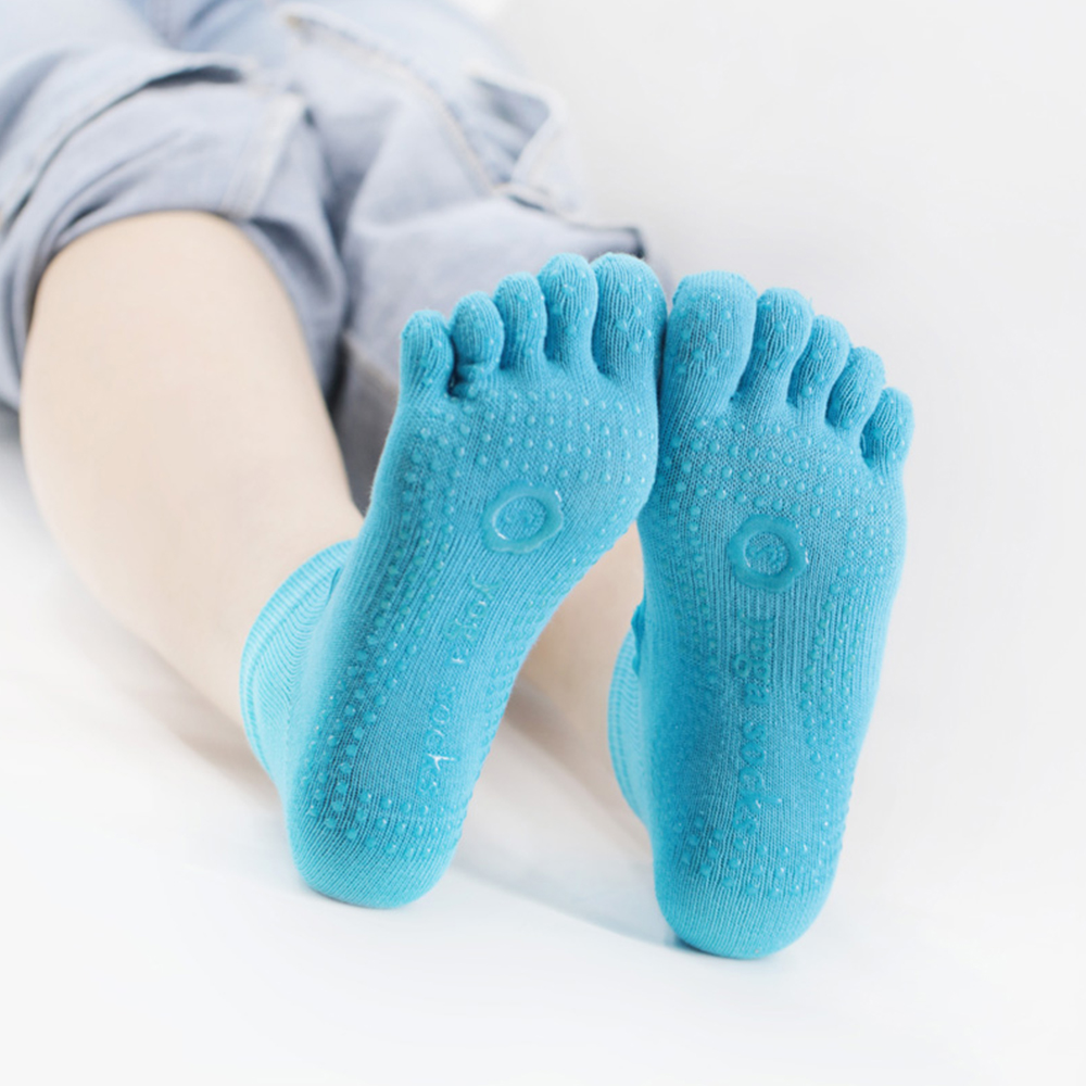 Yoga-Socken mit fünf Zehen und voller Zehenrückseite aus elastischem Stoff