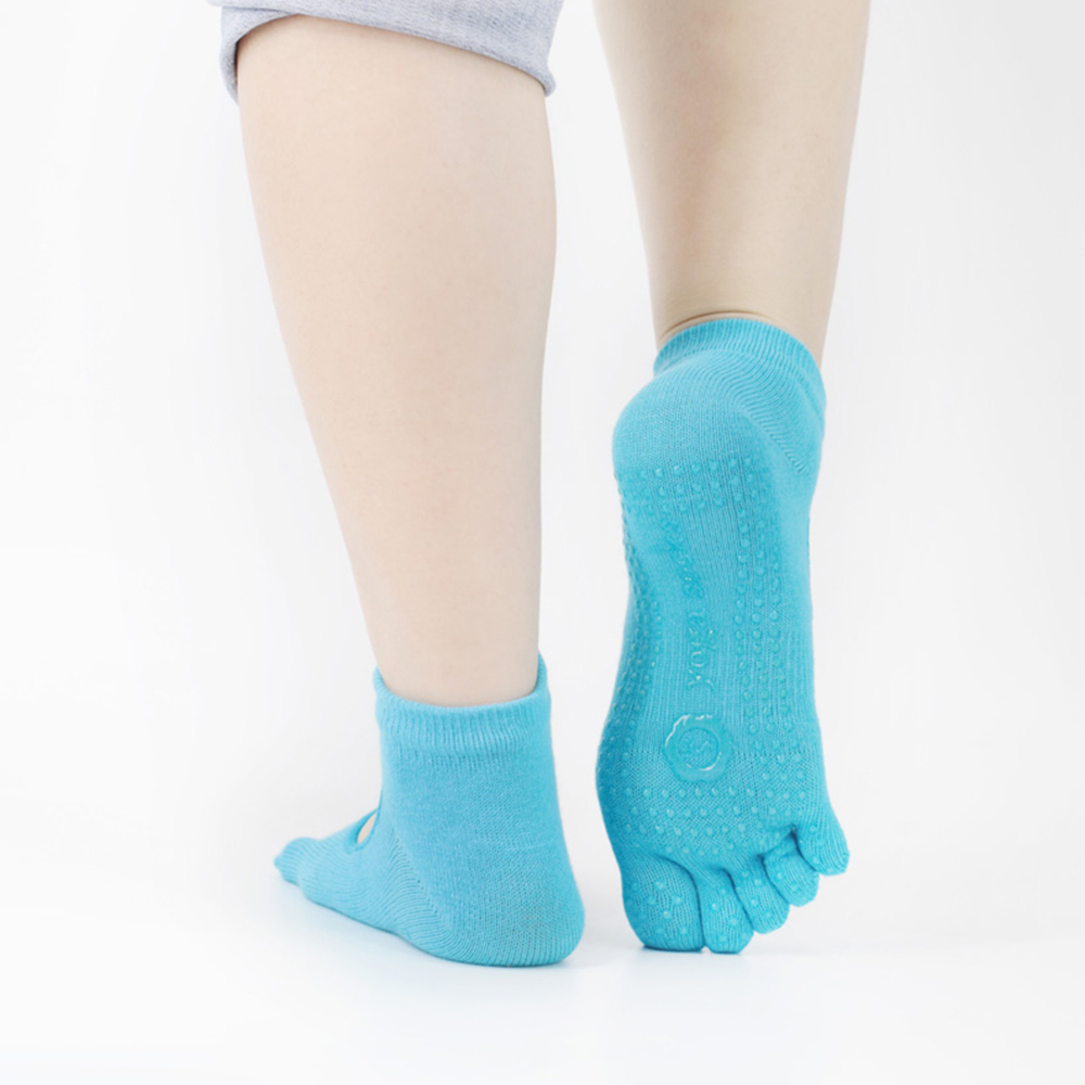 Yoga-Socken mit fünf Zehen und voller Zehenrückseite aus elastischem Stoff